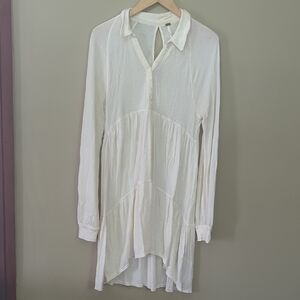 Free People White Long Sleeve Tunic Blouse